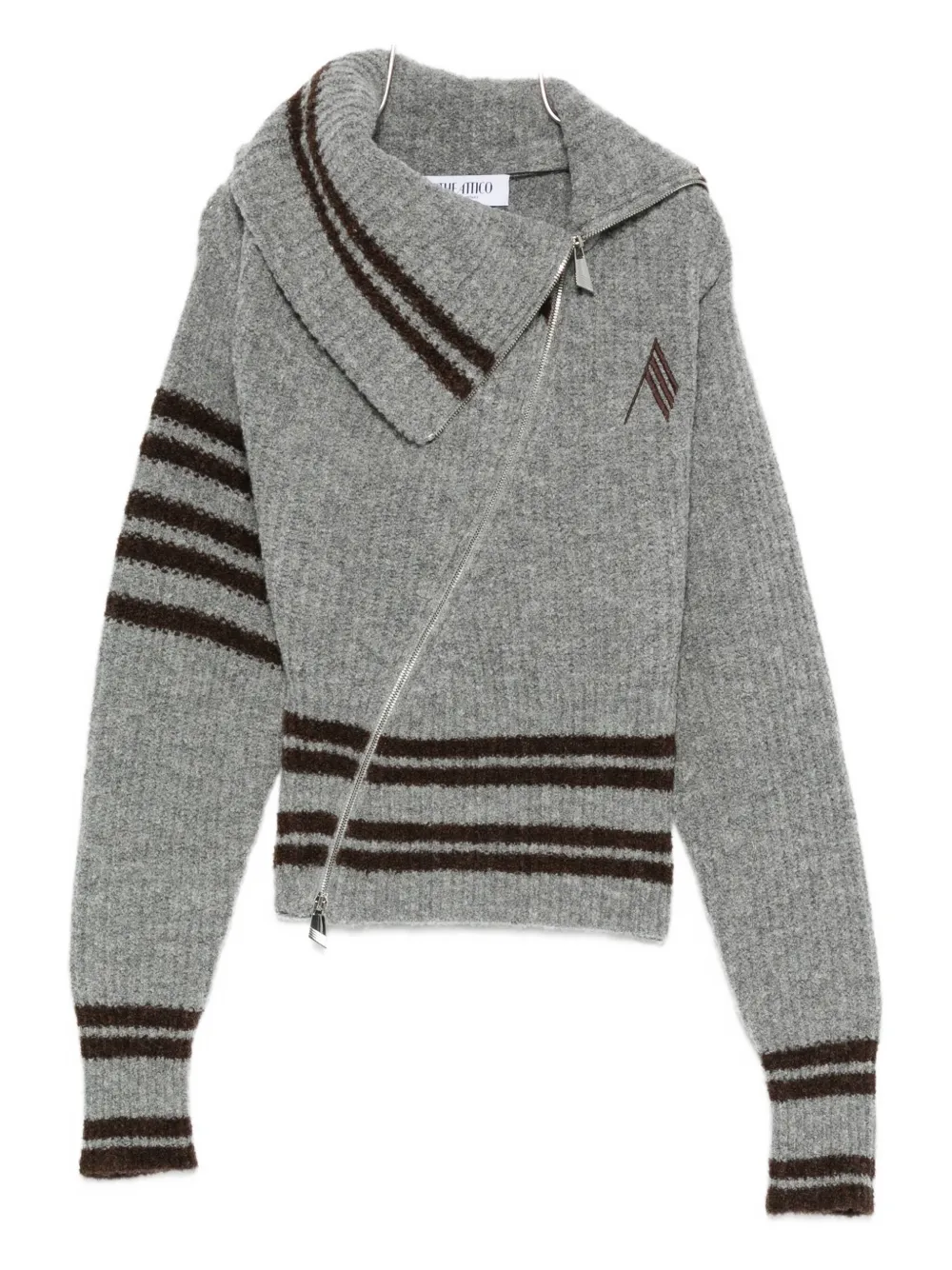 Attico Womens Asymmetric High-neck Knitted Cardigan Melange Grey In Multi
