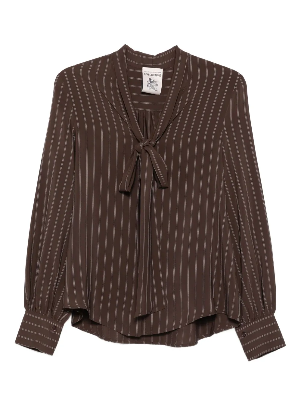 striped bow-fastening blouse