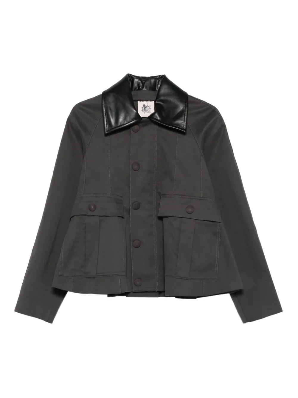 leather-collared pleated jacket