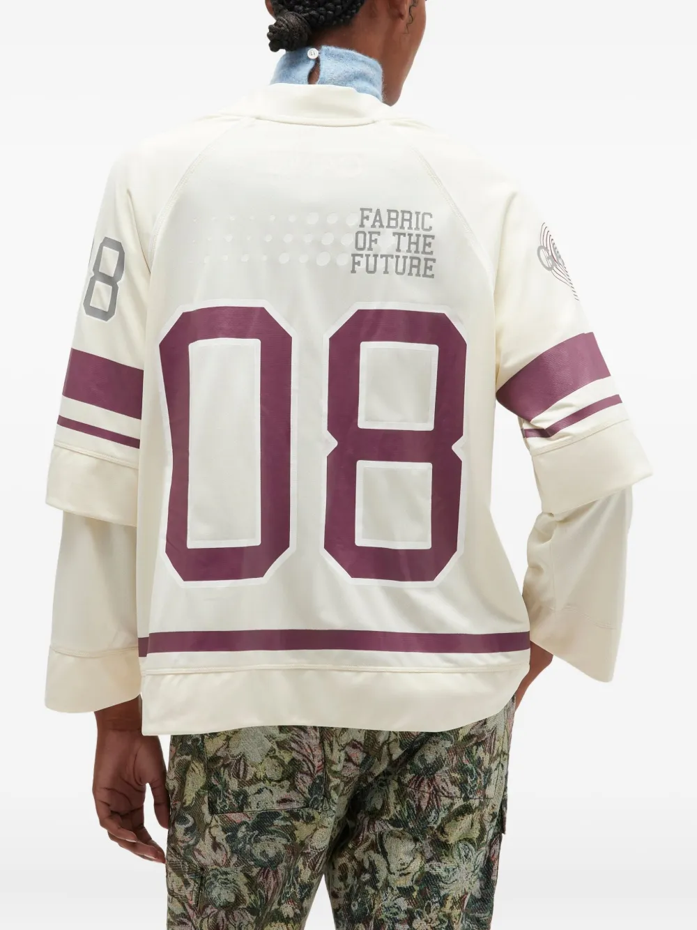 GANNI Jersey top met gehaakte bloemen Beige