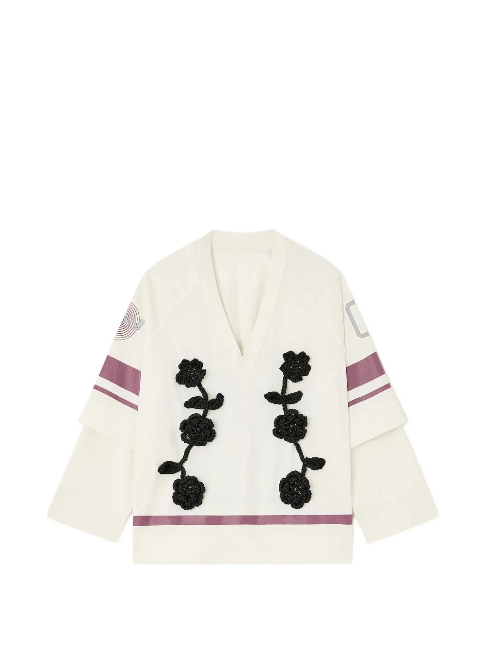 GANNI Jersey top met gehaakte bloemen Beige