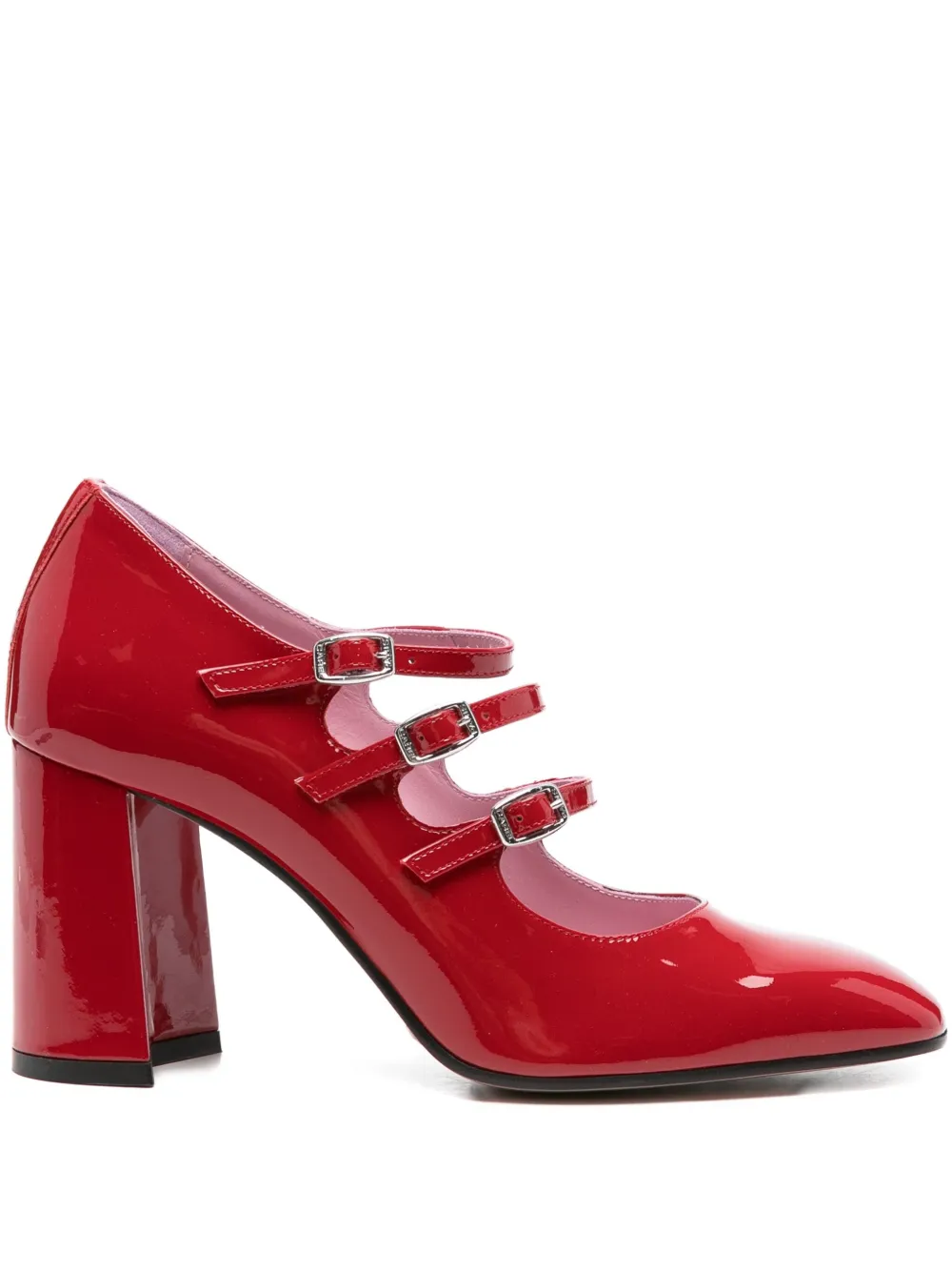 Carel Paris triple-buckle patent pumps Red
