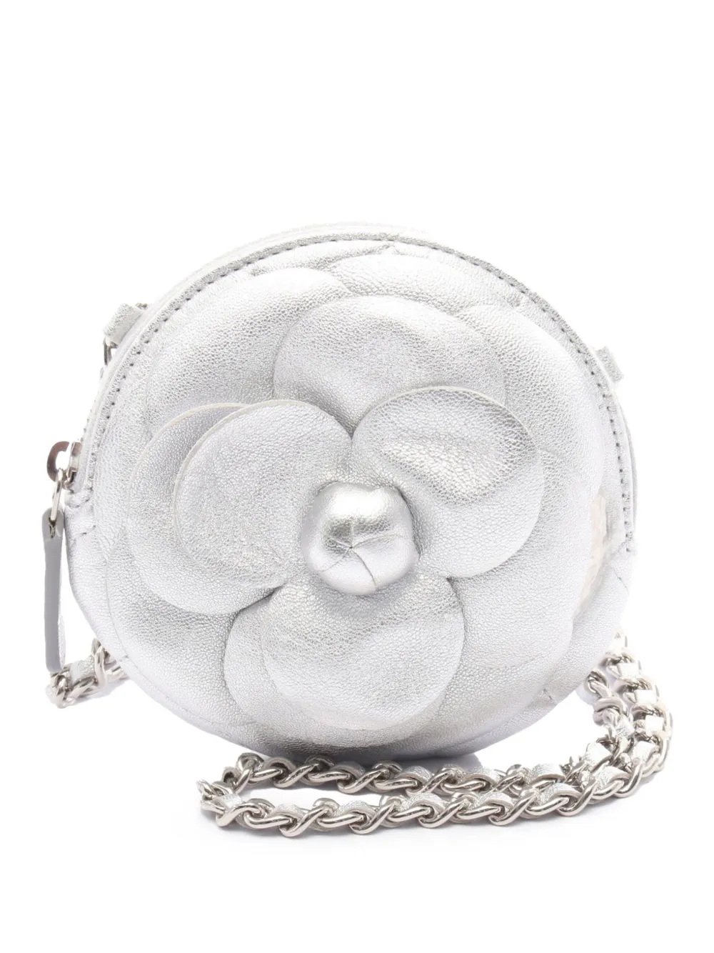 CHANEL Pre-Owned 2021 Mini CC Metallic Lambskin Camellia Bouquet Round CHANEL Pre-Owned 2021 Mini CC Metallic Lambskin Camellia Bouquet Round