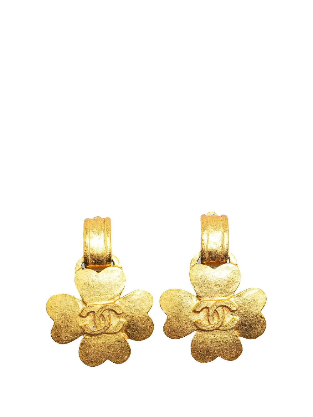 CHANEL Pre-Owned 1995 Gold Plated CC Clover Clip on Earrings costume CHANEL Pre-Owned 1995 Gold Plated CC Clover Clip on Earrings costume