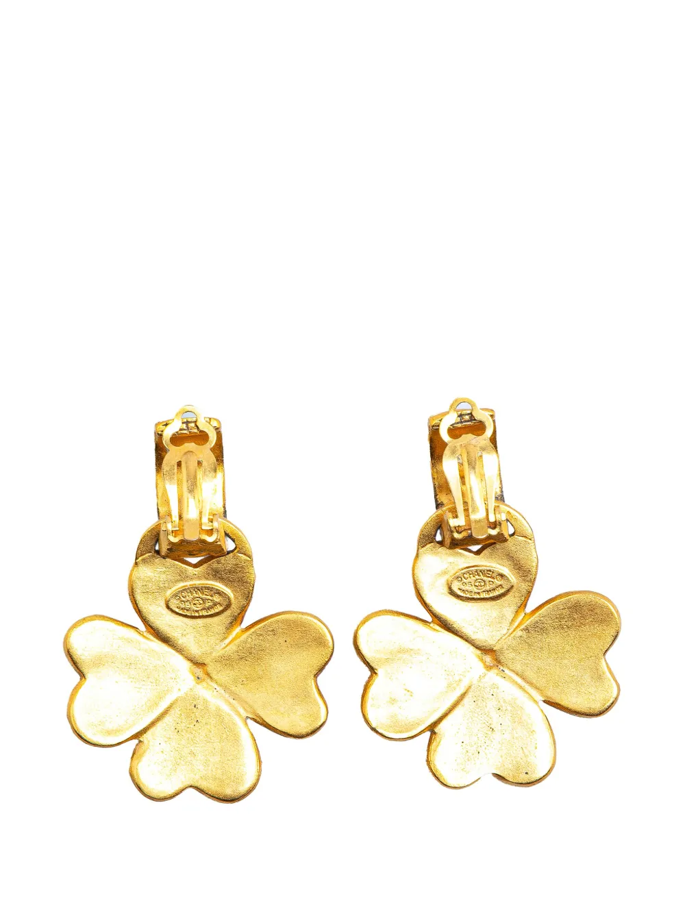 CHANEL Pre-Owned 1995 Gold Plated CC Clover Clip on Earrings costume earrings | Image 2