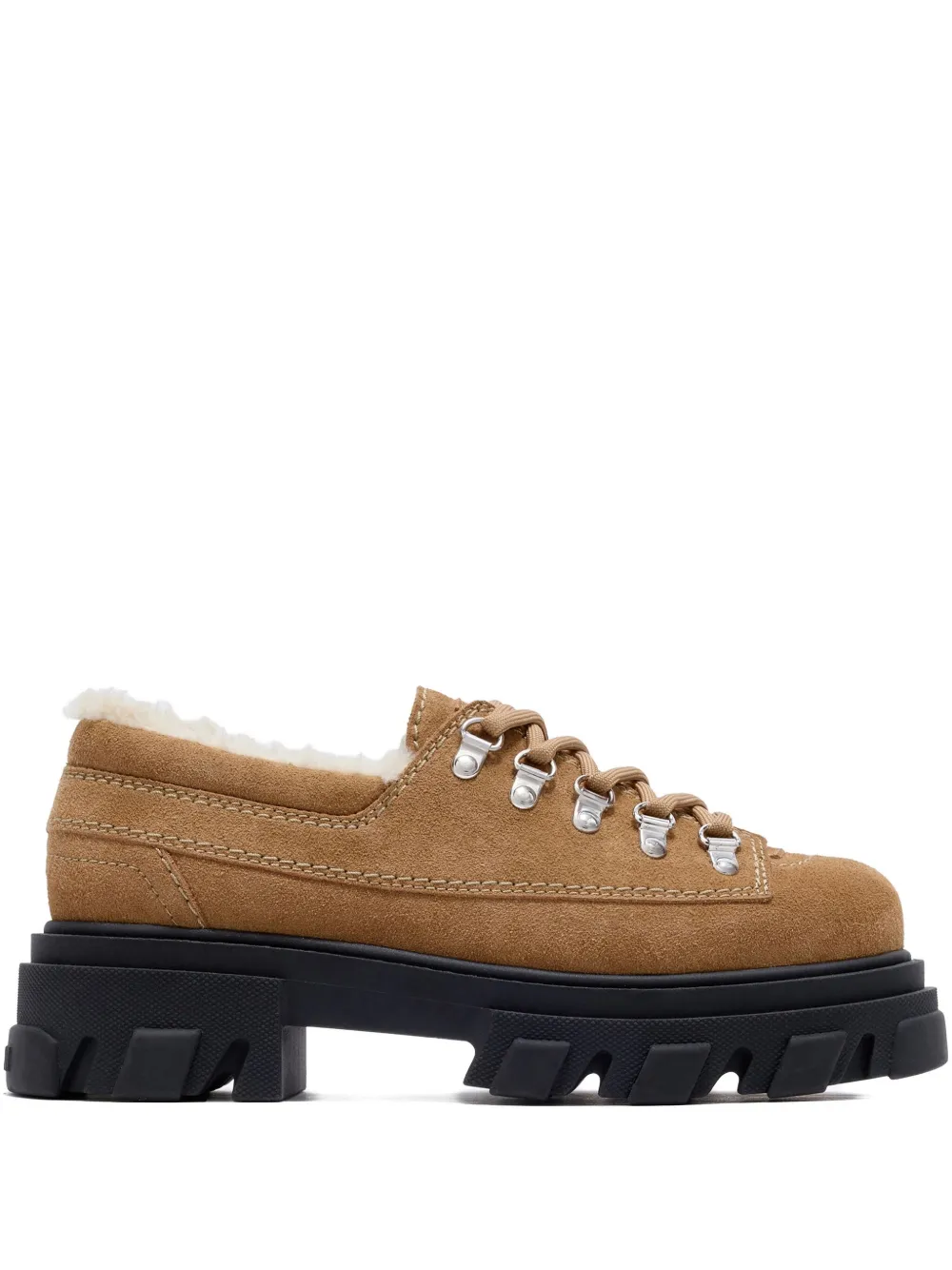 Ganni Cleated Suede-leather Loafers In Brown