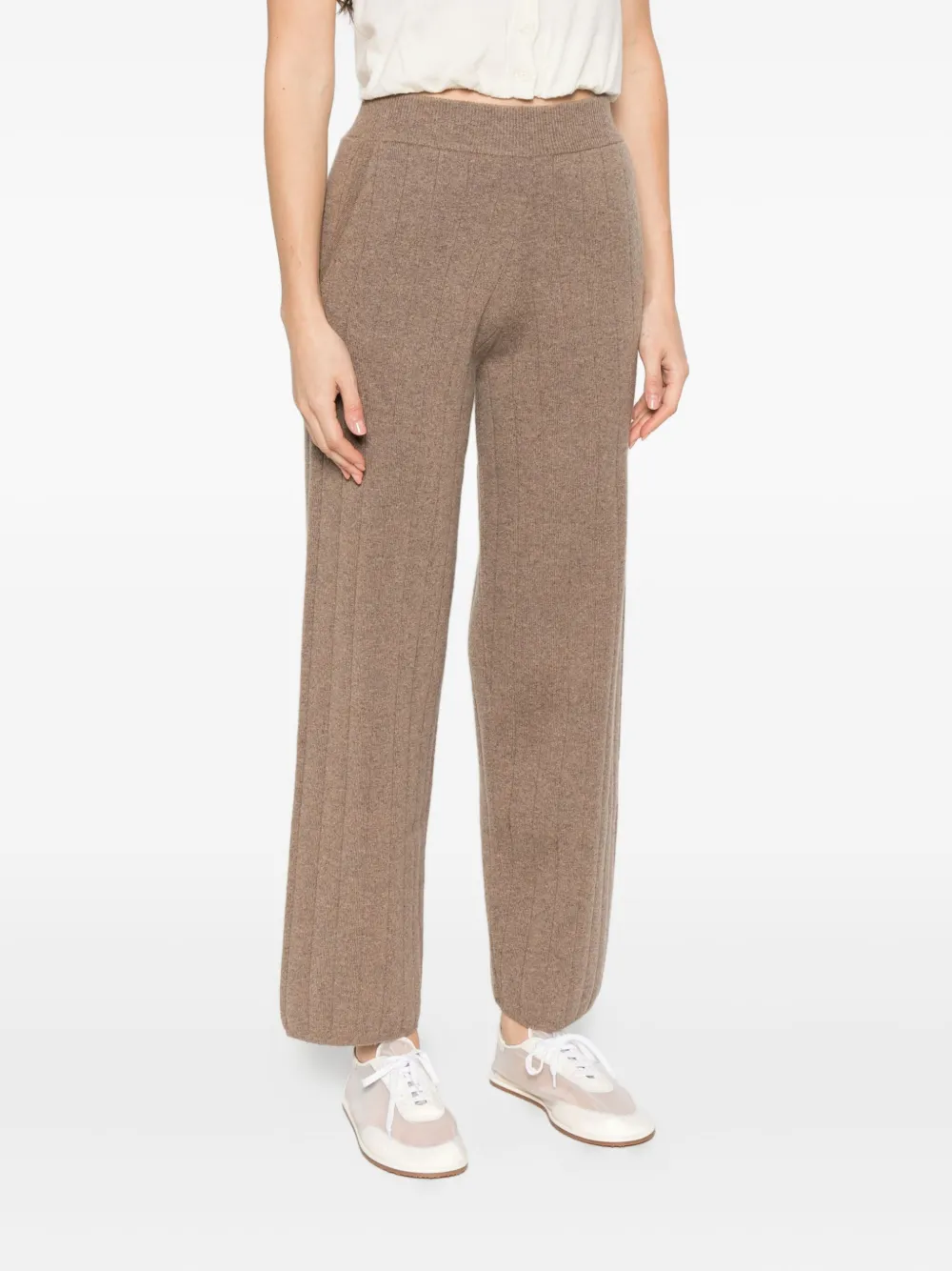 Max Mara Geribbelde kasjmier straight broek Bruin