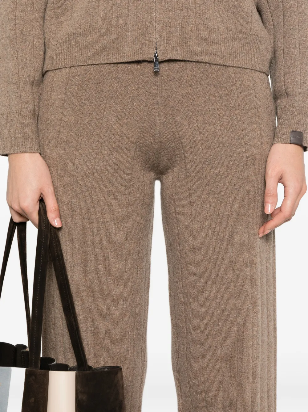 Max Mara Geribbelde kasjmier straight broek Bruin