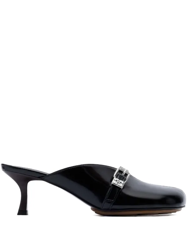 Ganni Sue Heeled Mules in Black Oleatex