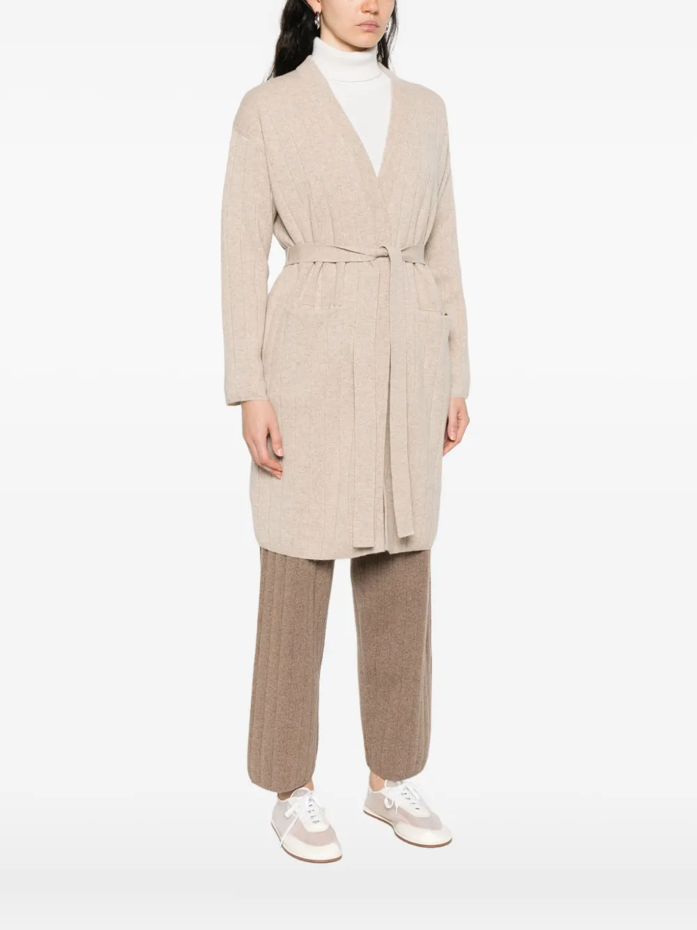 Max Mara Ribgebreid vest met ceintuur Beige