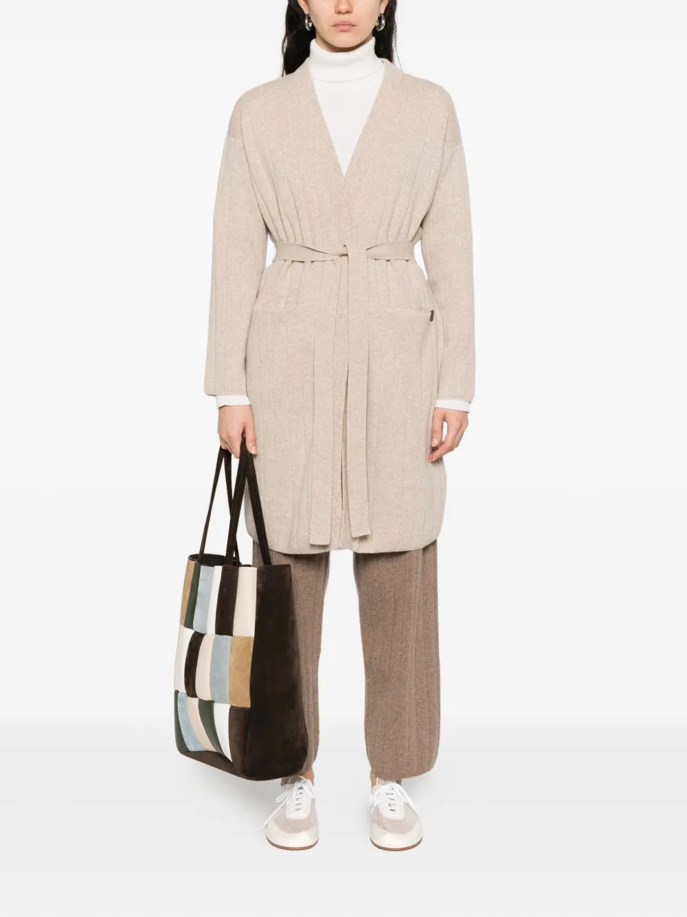Max Mara Ribgebreid vest met ceintuur Beige