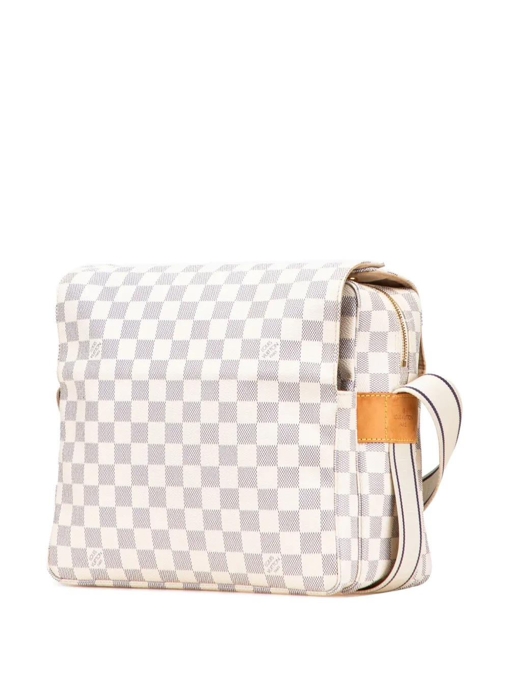 Pre-owned Louis Vuitton 2008 Damier Azur Naviglio Crossbody Bag In White