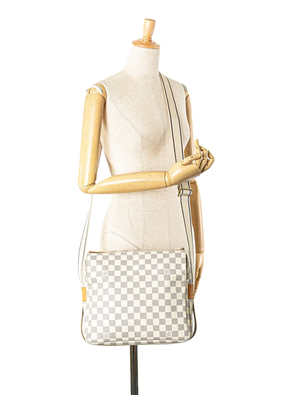 Pre-owned Louis Vuitton 2008 Damier Azur Naviglio Crossbody Bag In White