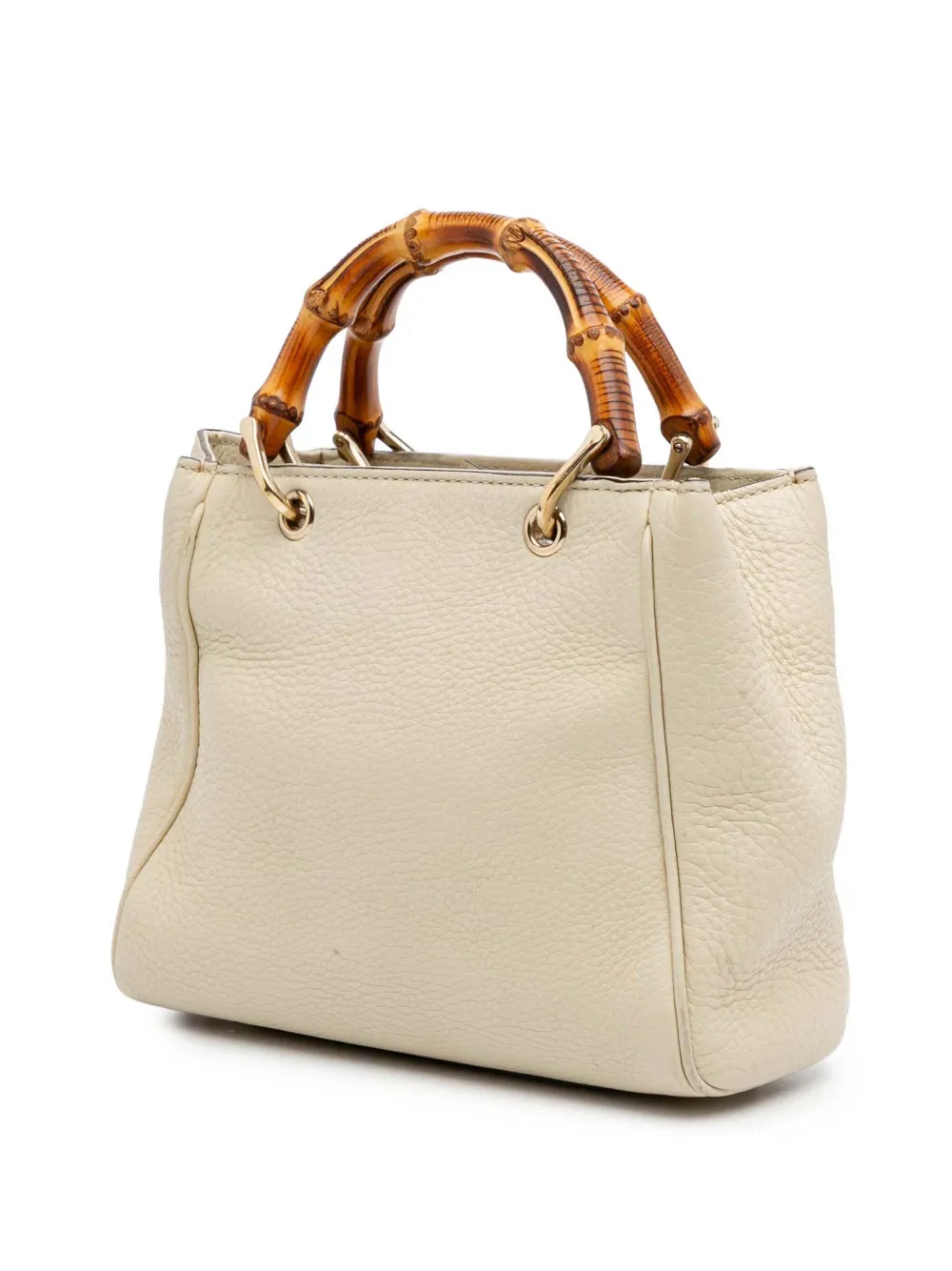 Pre-owned Gucci 2016-2025 Mini Calfskin Bamboo Shopper Satchel In White