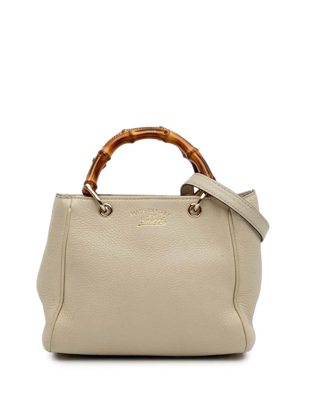 Pre-owned Gucci 2016-2025 Mini Calfskin Bamboo Shopper Satchel In White