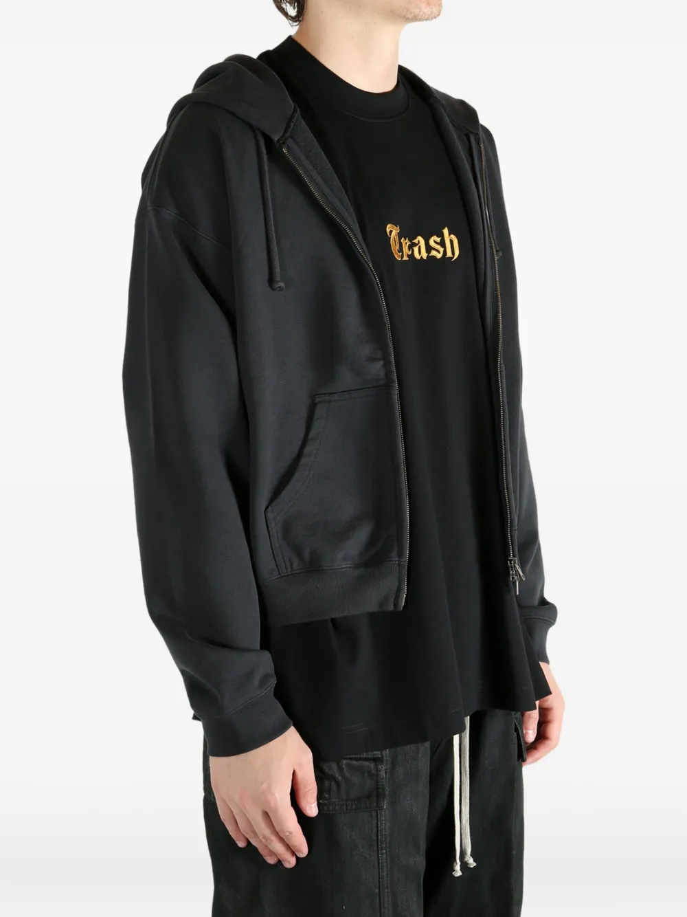 VETEMENTS logo-embroidered zip-fastening hoodie Zwart