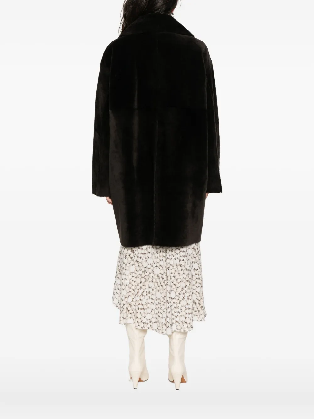 Utzon Shearling Double-breasted Coat In Brown