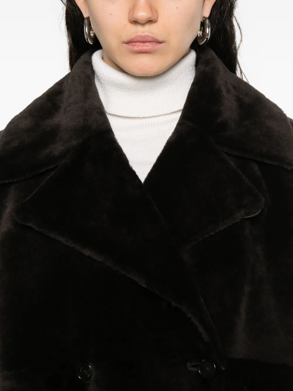 Utzon Shearling Double-breasted Coat In Brown