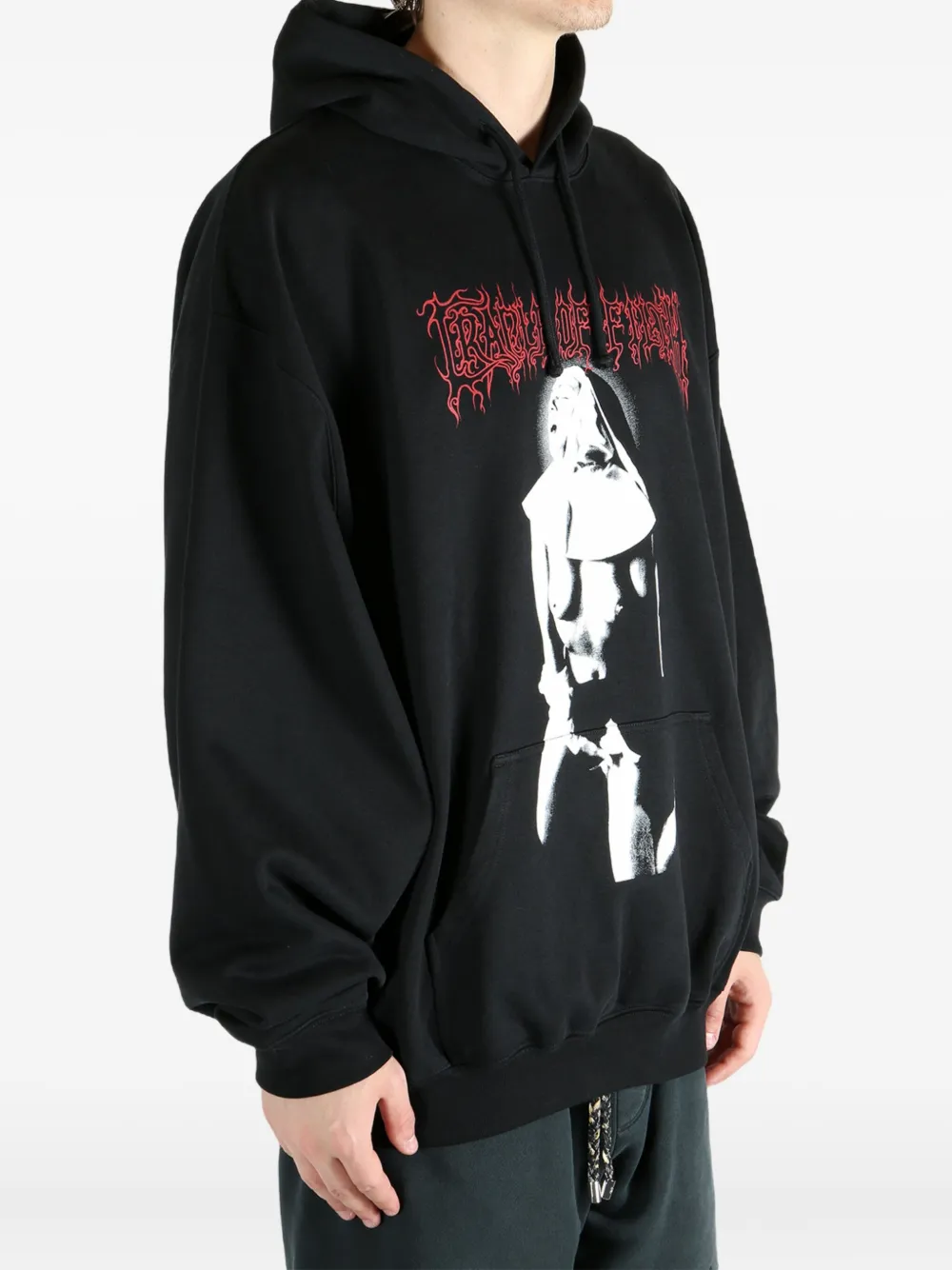 VETEMENTS printed cotton hoodie Zwart