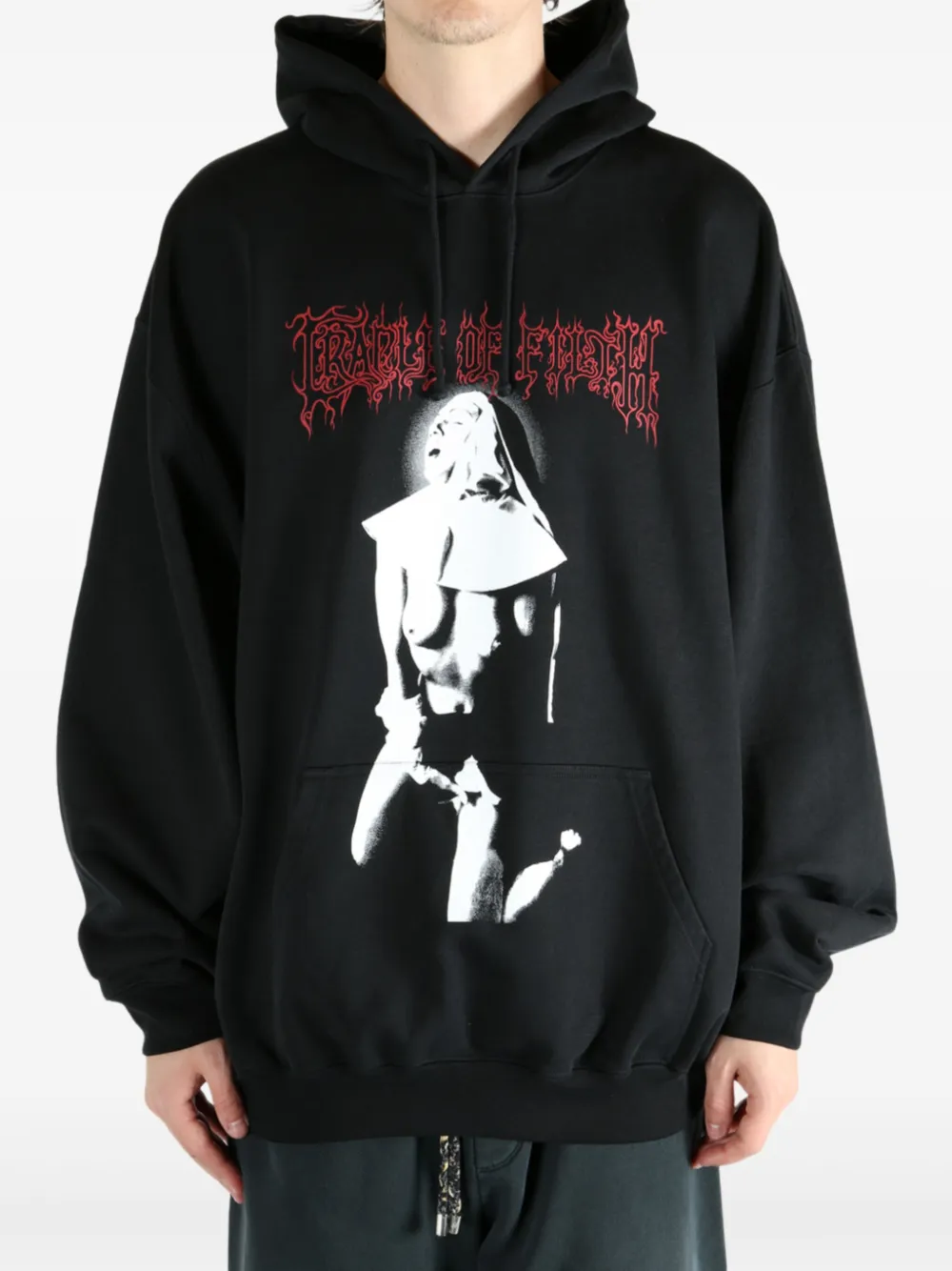 VETEMENTS printed cotton hoodie Zwart