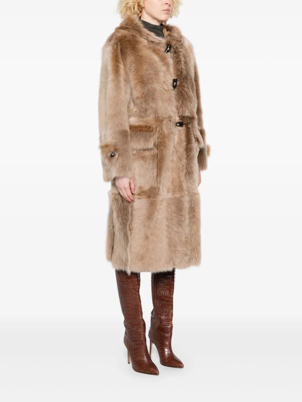  Utzon Cherie Hooded Shearling Coat - Neutrals 