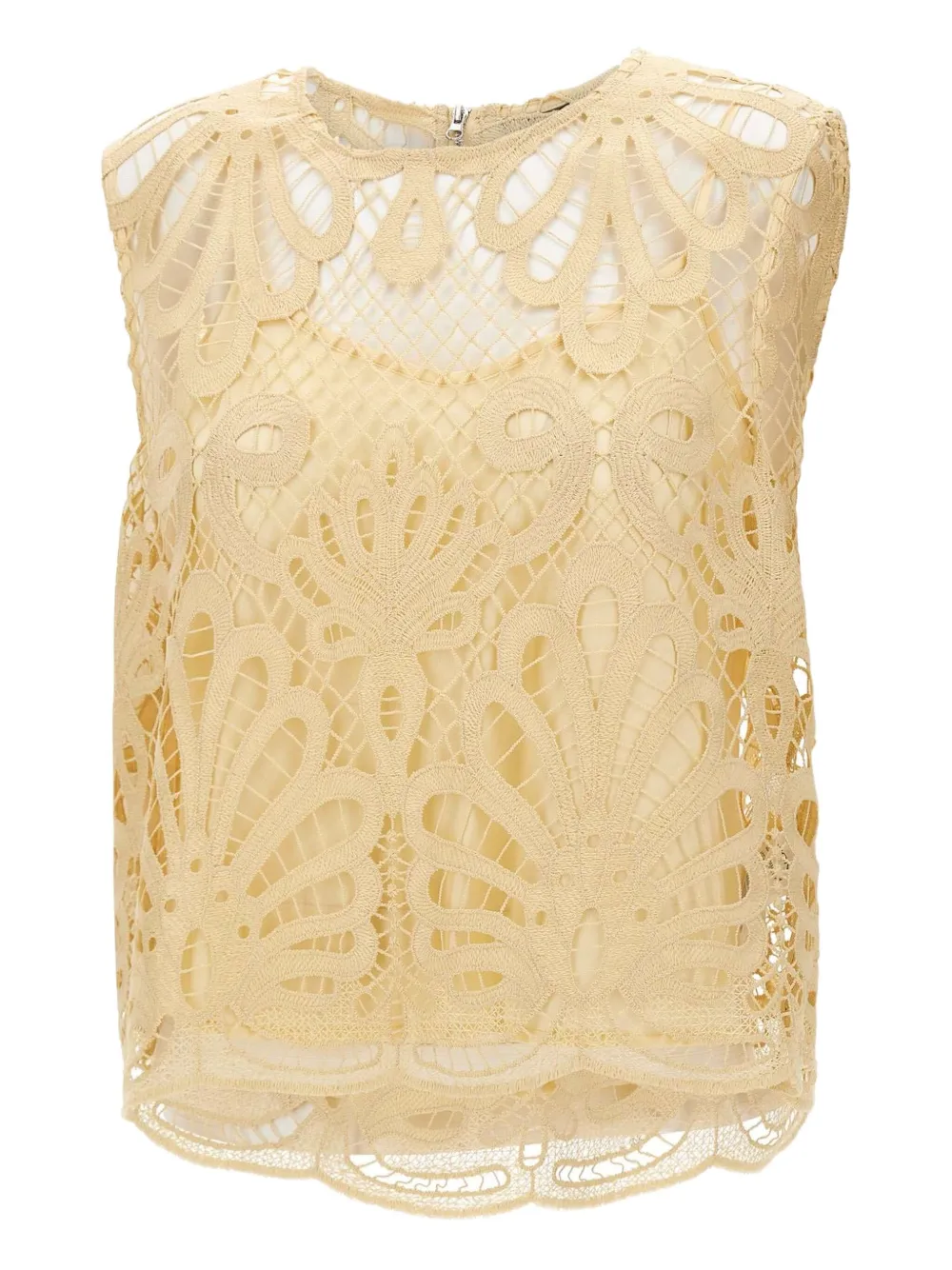 Kaos Mouwloze blouse met kanten vlakken - Geel