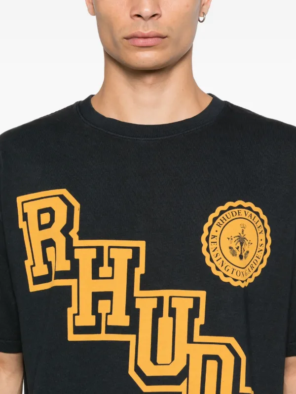 RHUDE diagonal-logo Graphic T-shirt | Black | FARFETCH