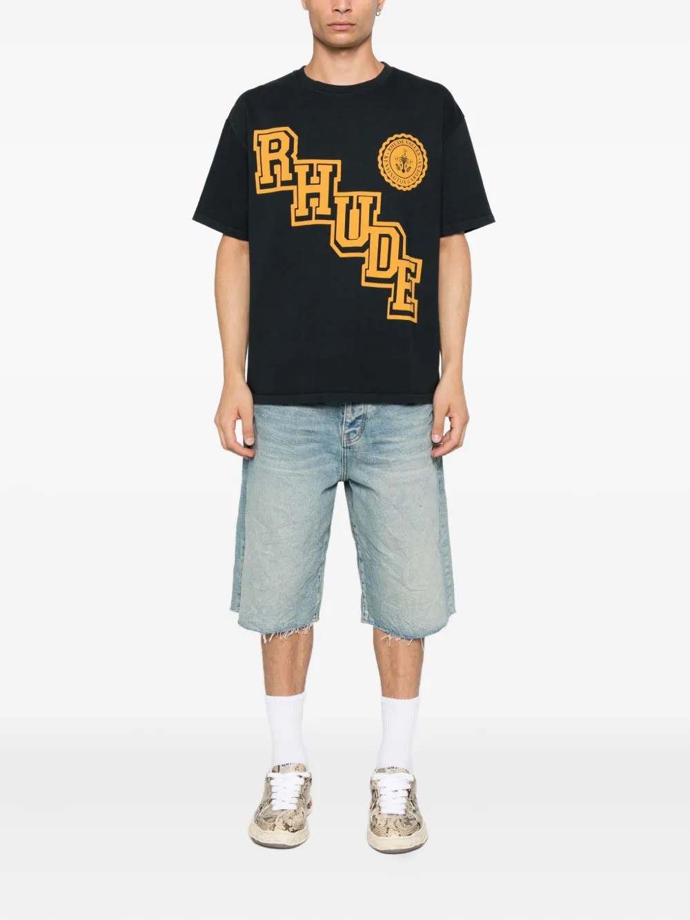 RHUDE diagonal-logo graphic T-shirt - Zwart