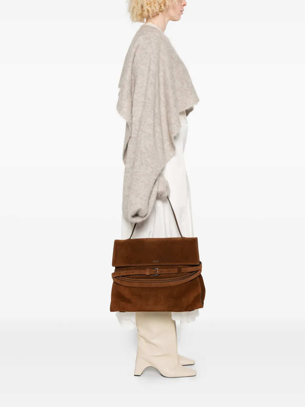 Moschino Tie Me belted suede tote bag - Bruin
