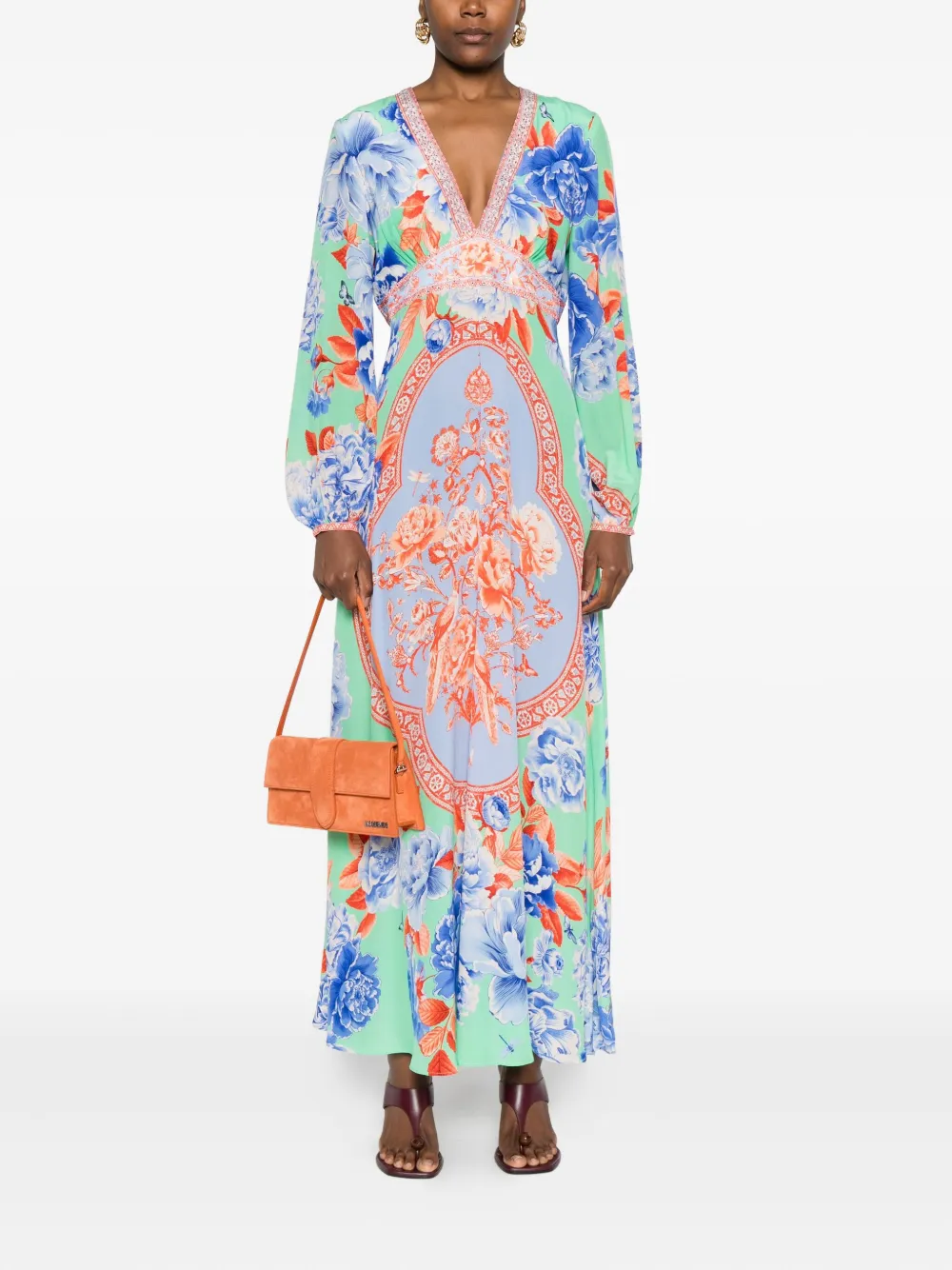 Camilla v-neck floral-print maxi dress - Blauw