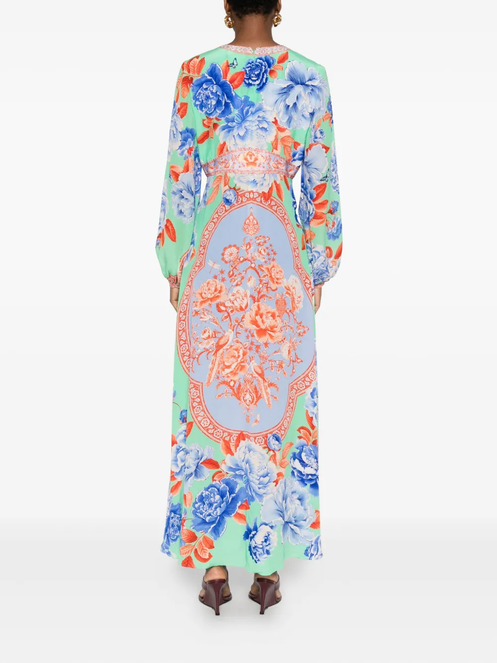 Camilla Maxi-jurk met bloemenprint en V-hals Blauw
