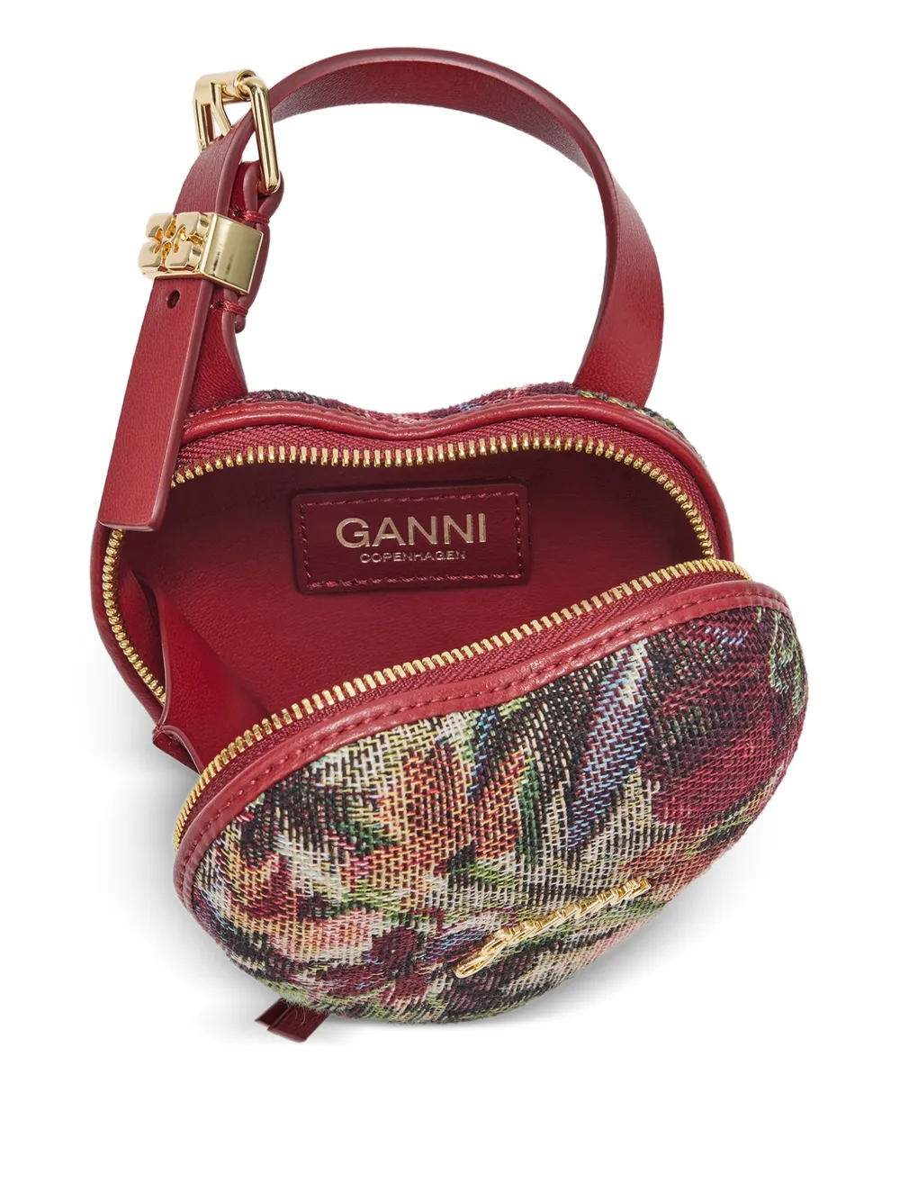 Ganni Tapestry Nano Heart Tote Bag In Red