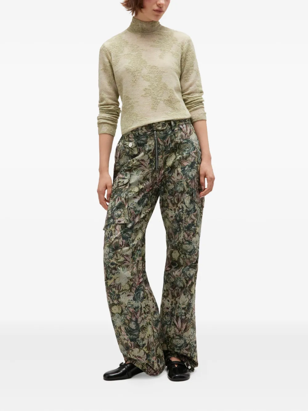 Ganni Flower Jacquard Mockneck Sweater In Neutral