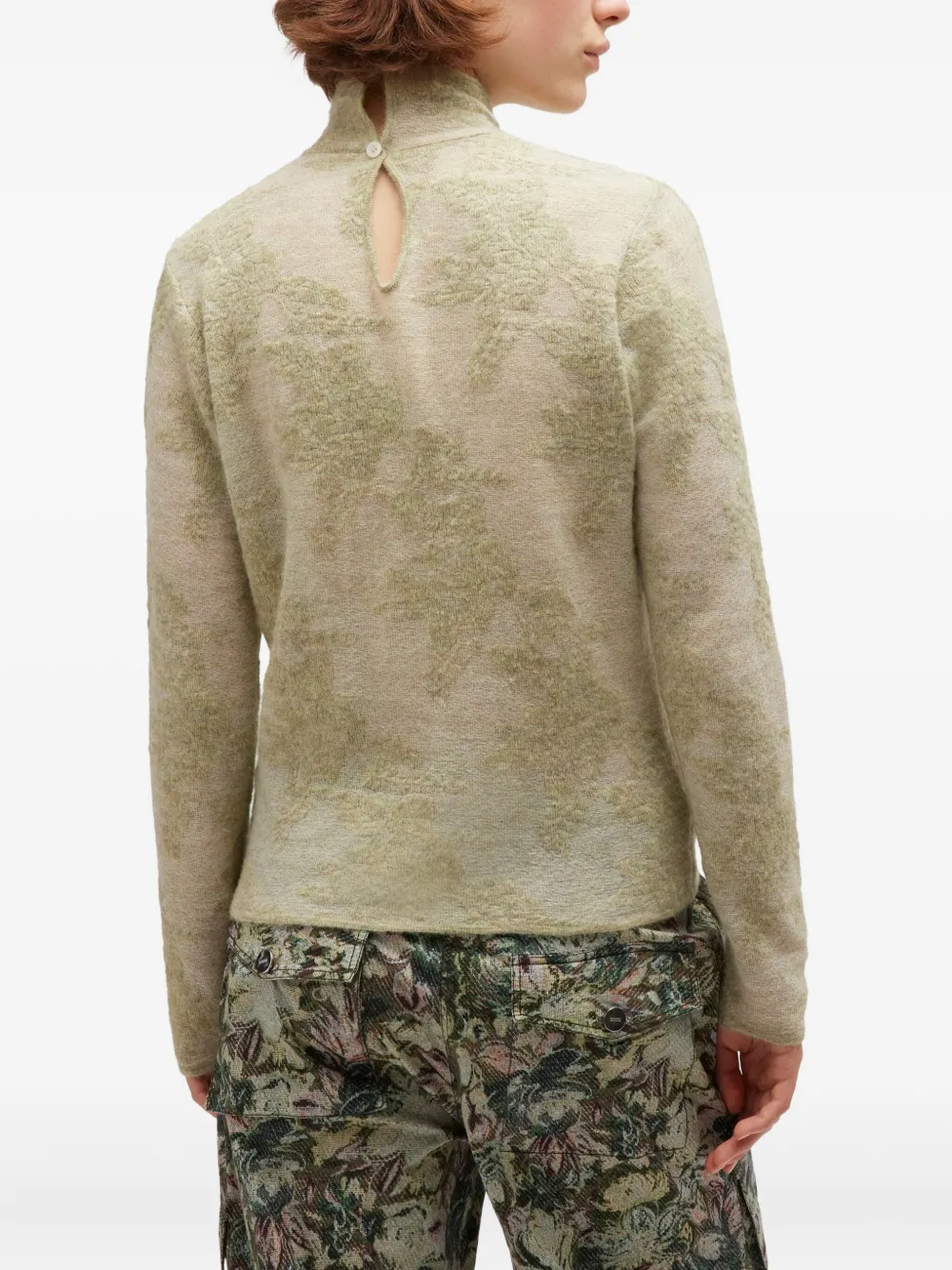 Ganni Flower Jacquard Mockneck Sweater In Neutral
