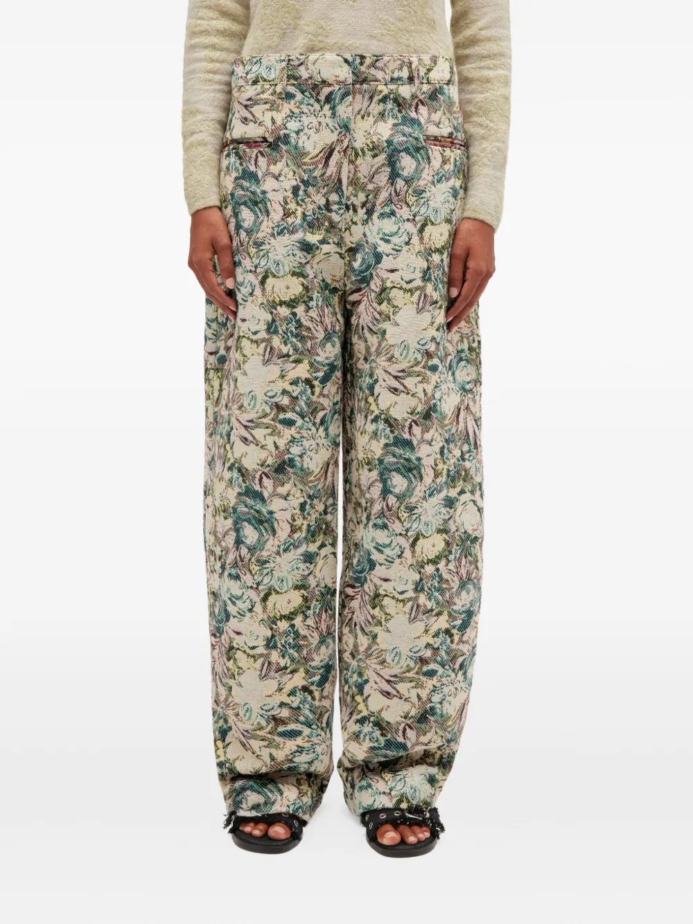 Ganni Jacquard Floral Trousers In Multi