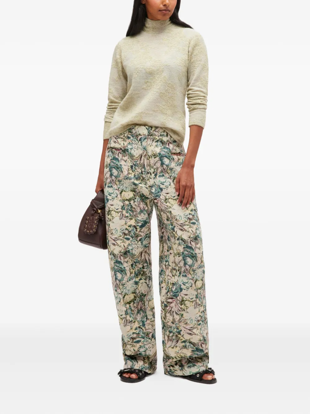 GANNI Broek met bloemen jacquard - Beige