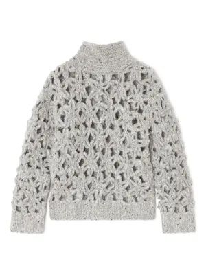 GANNI flower-knit Sweater | White | FARFETCH SG
