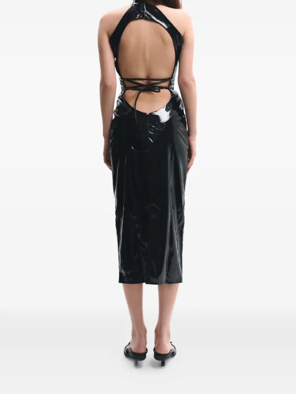 knee length dresses for ladies Black High Neck Open Back Midi Dress XX-Large-42 main image 1
