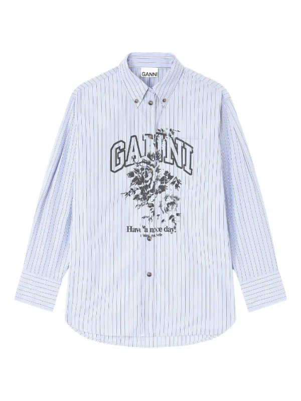 Ganni Blue Stripe Logo Shirt