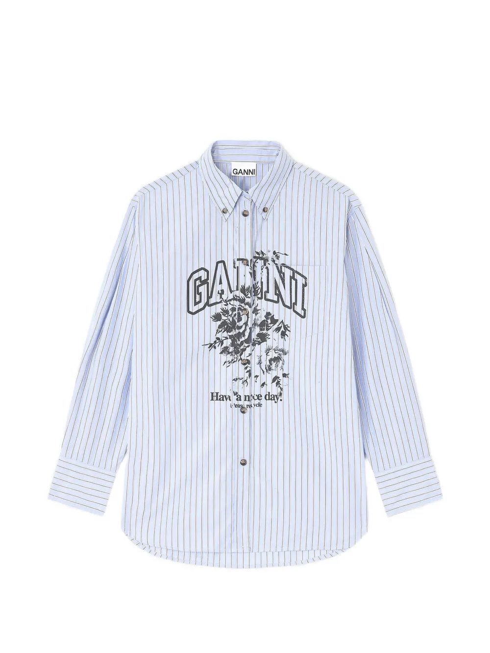 GANNI Gestreepte blouse met logo Blauw