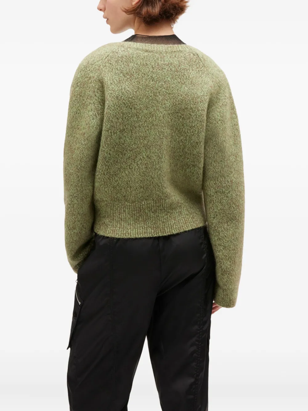 Ganni Textured Wool Blend V-neck Sweater In Green
