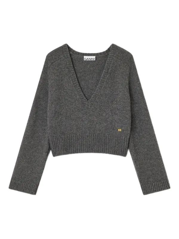 Ganni Deep V-neck Sweater in Grey