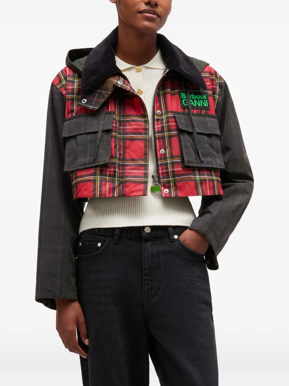 GANNI x Barbour peplum wax jack met tartan-ruit Groen