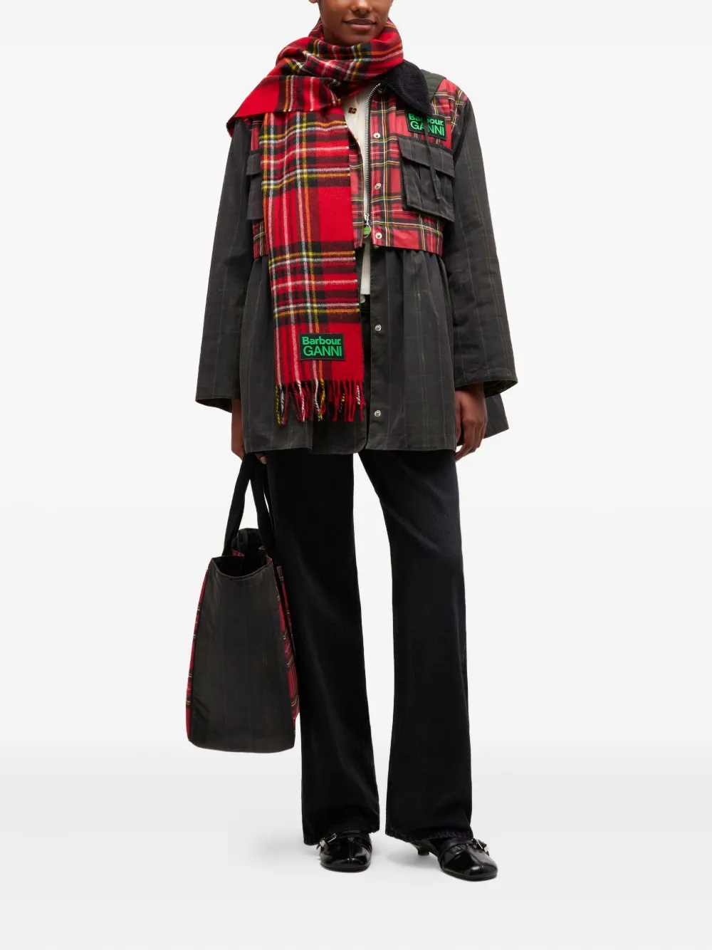 GANNI x Barbour peplum wax jack met tartan-ruit Groen