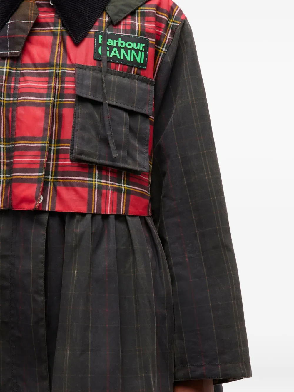 GANNI x Barbour peplum wax jack met tartan-ruit Groen