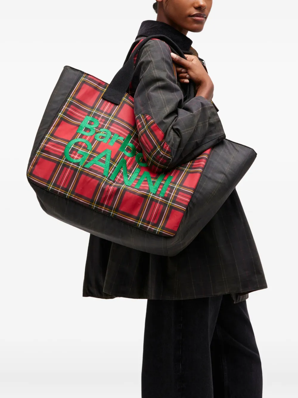 GANNI x Barbour shopper met tartan ruit - Rood