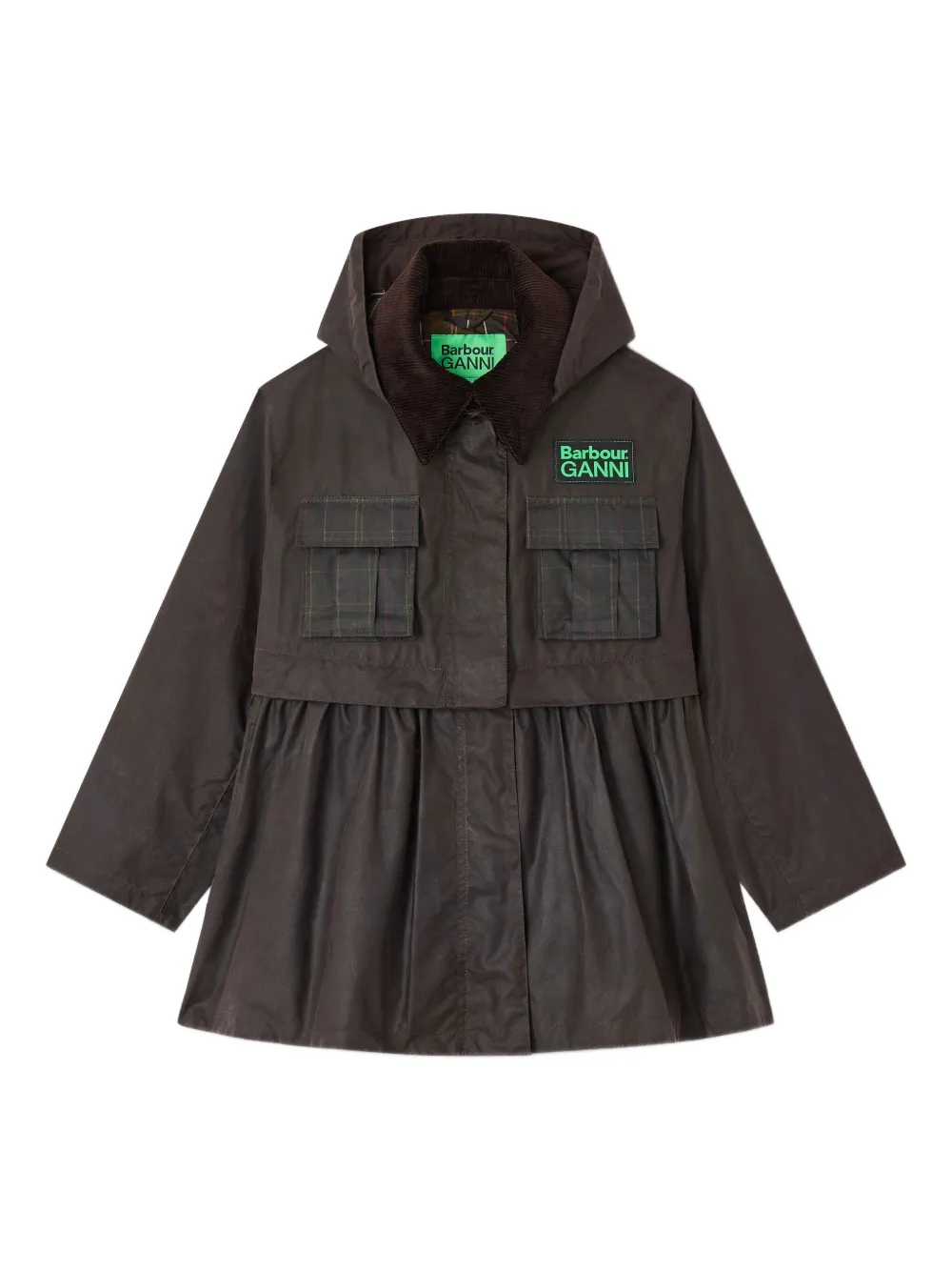 GANNI x Barbour Giacca tartan con peplum - Marrone