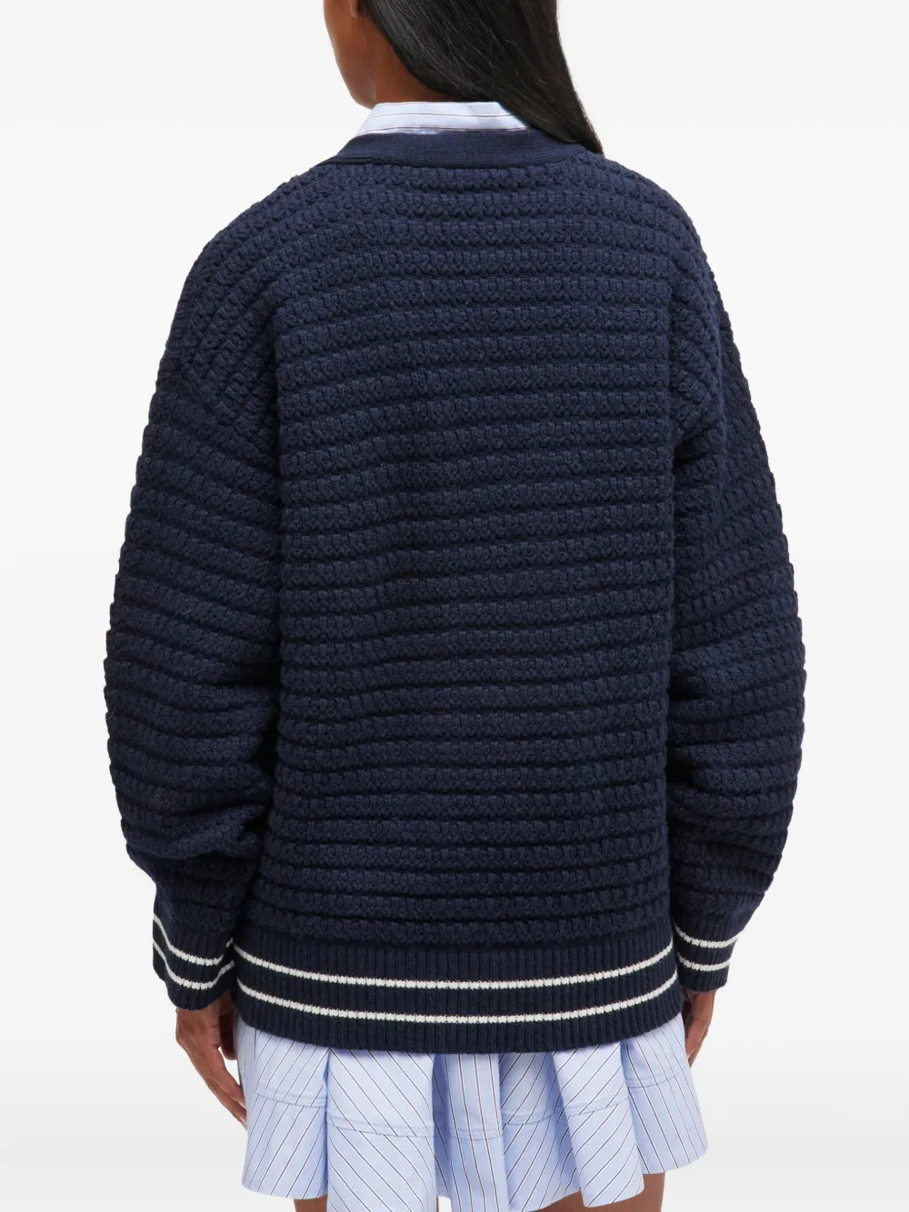 Ganni Striped-detail Cardigan In Blue