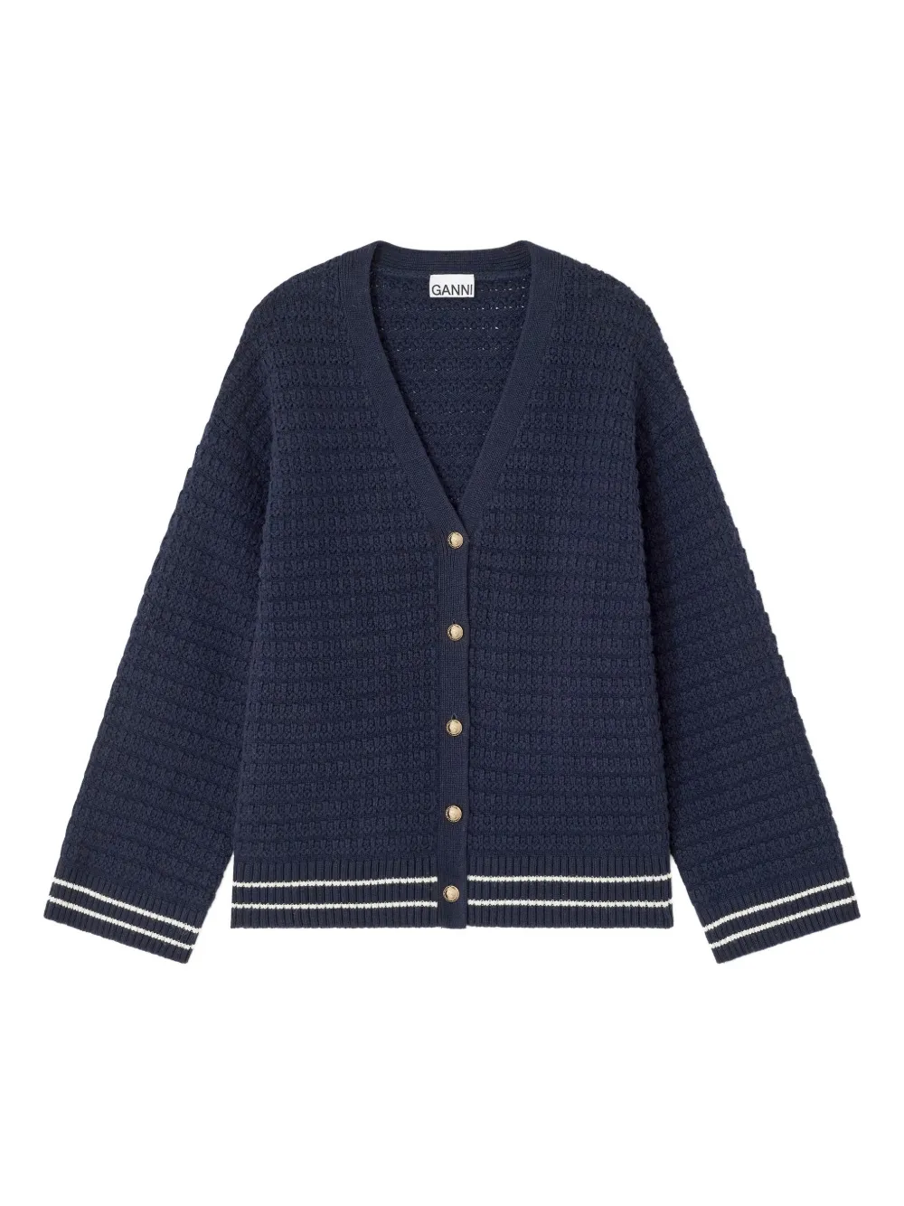 Ganni Striped-detail Cardigan In Blue