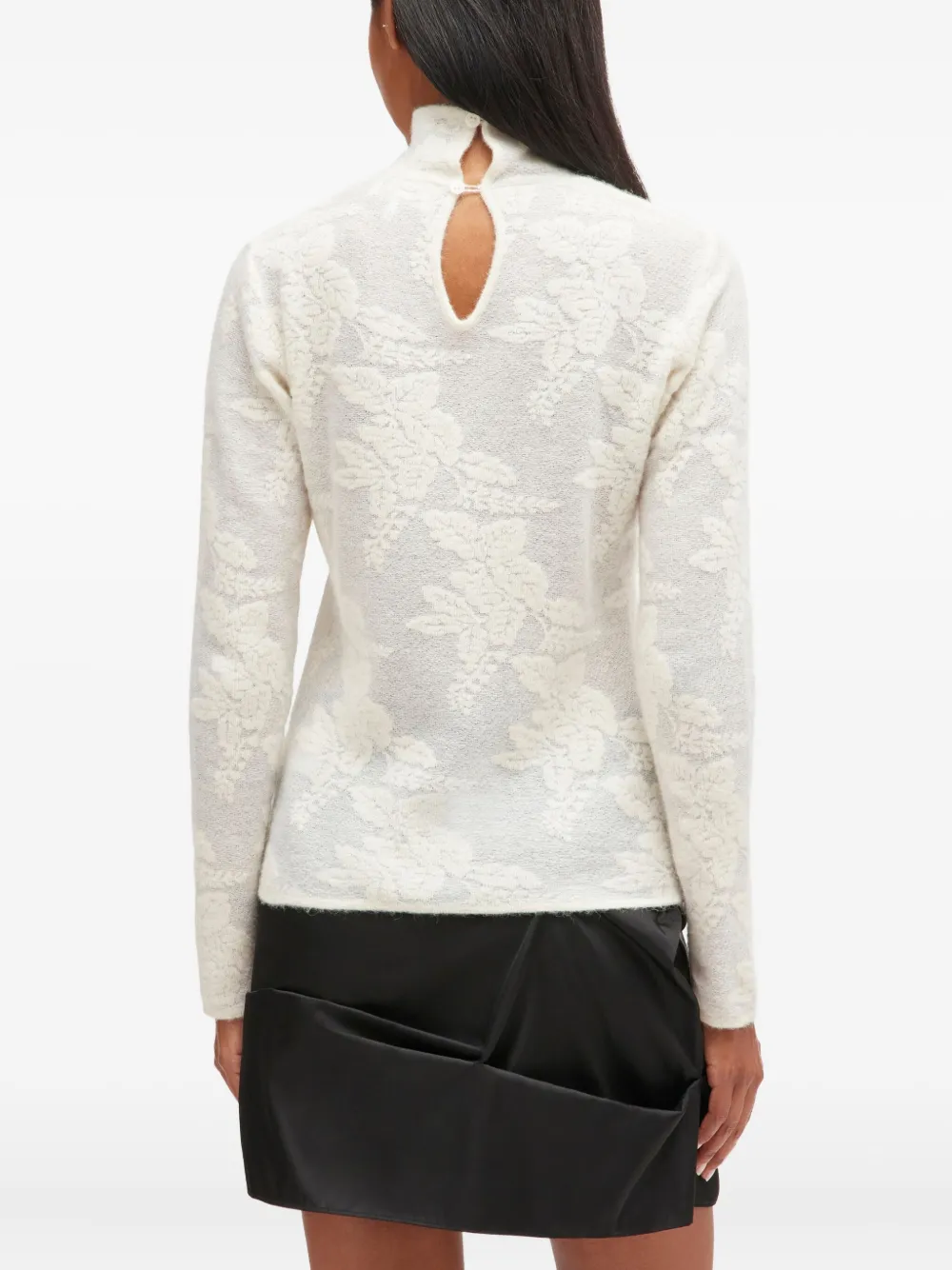 Ganni Flower Jacquard Mockneck Top In White